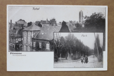 Ansichtskarte AK Peronne 1914-1918 Totalansicht Park Häuser Straße Ortsansicht Frankreich France 80 Somme